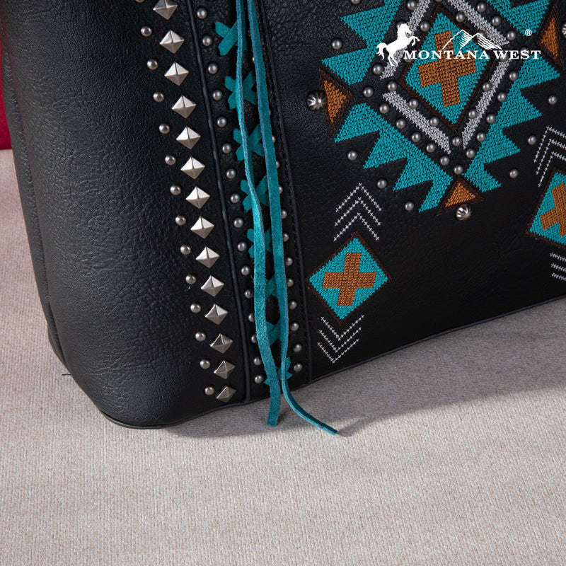 Load image into Gallery viewer, MW1248G-8317BK - Montana West Embroidered Aztec Collection Concealed Carry Tote
