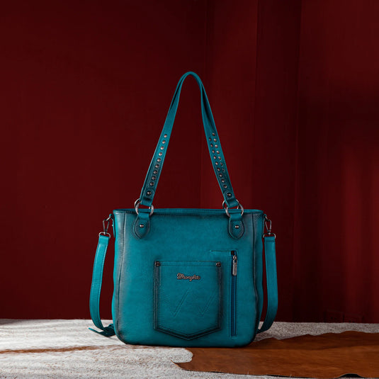 WG64-G2002TQ - Wrangler Rivets Concealed Carry Oversize Tote/Crossbody -Turquoise