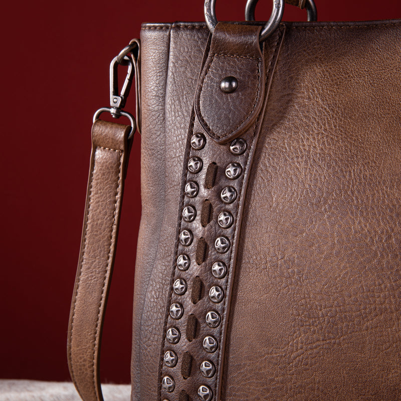 Load image into Gallery viewer, WG64-G2002CF - Wrangler Rivets Concealed Carry Oversize Tote/Crossbody -Coffee
