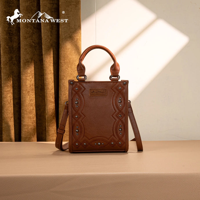 MW1334-1831BR - Montana West Embroidered Aztec Small Tote/Crossbody - Brown