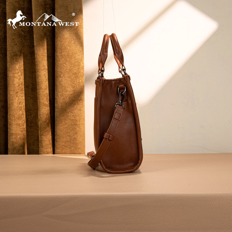 Load image into Gallery viewer, MW1334-1831BR - Montana West Embroidered Aztec Small Tote/Crossbody - Brown
