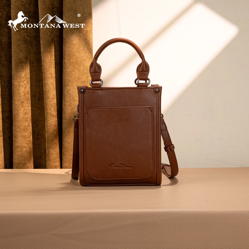 Load image into Gallery viewer, MW1334-1831BR - Montana West Embroidered Aztec Small Tote/Crossbody - Brown
