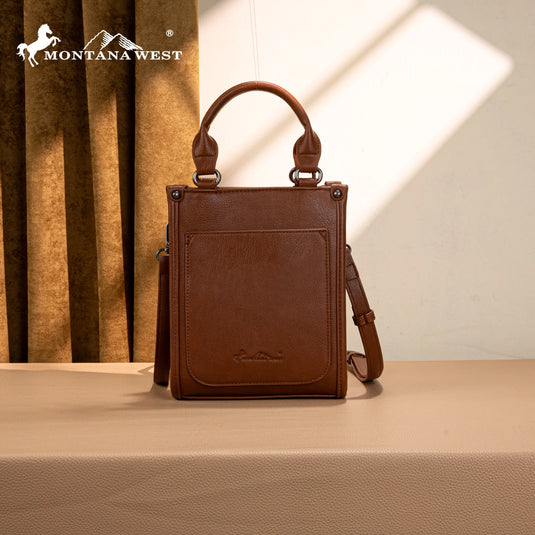 MW1334-1831BR - Montana West Embroidered Aztec Small Tote/Crossbody - Brown