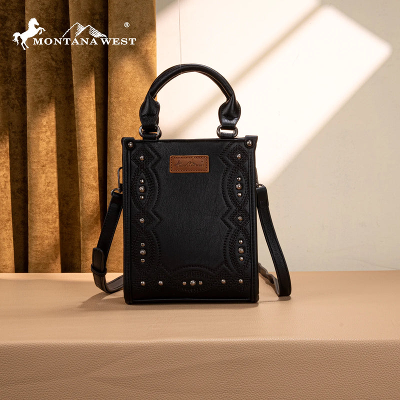 Load image into Gallery viewer, MW1334-1831BK - Montana West Embroidered Aztec Small Tote/Crossbody - Black
