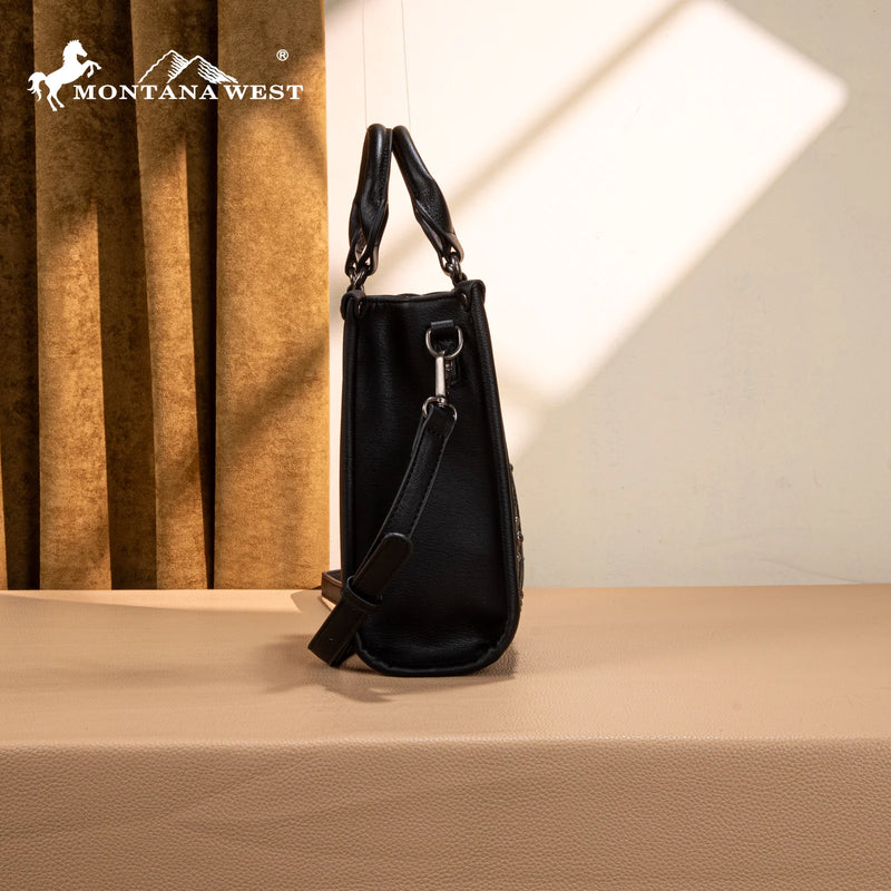 Load image into Gallery viewer, MW1334-1831BK - Montana West Embroidered Aztec Small Tote/Crossbody - Black
