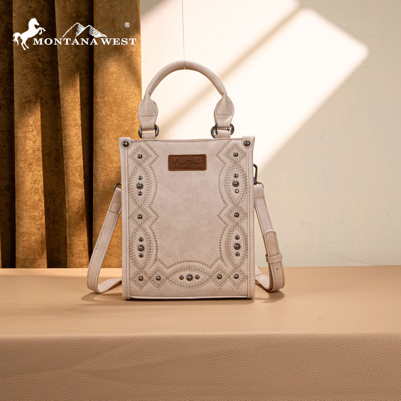 Load image into Gallery viewer, MW1334-1831BG - Montana West Embroidered Aztec Small Tote/Crossbody - Beige
