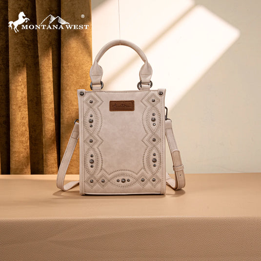 MW1334-1831BG - Montana West Embroidered Aztec Small Tote/Crossbody - Beige