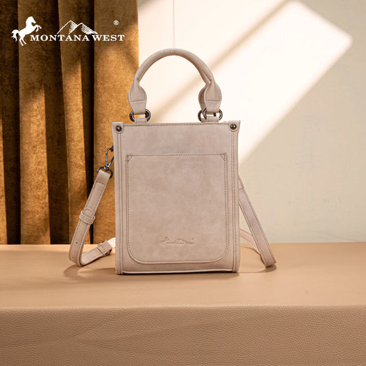 MW1334-1831BG - Montana West Embroidered Aztec Small Tote/Crossbody - Beige