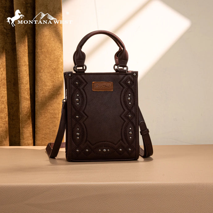 MW1334-1831CF - Montana West Embroidered Aztec Small Tote/Crossbody - Coffee