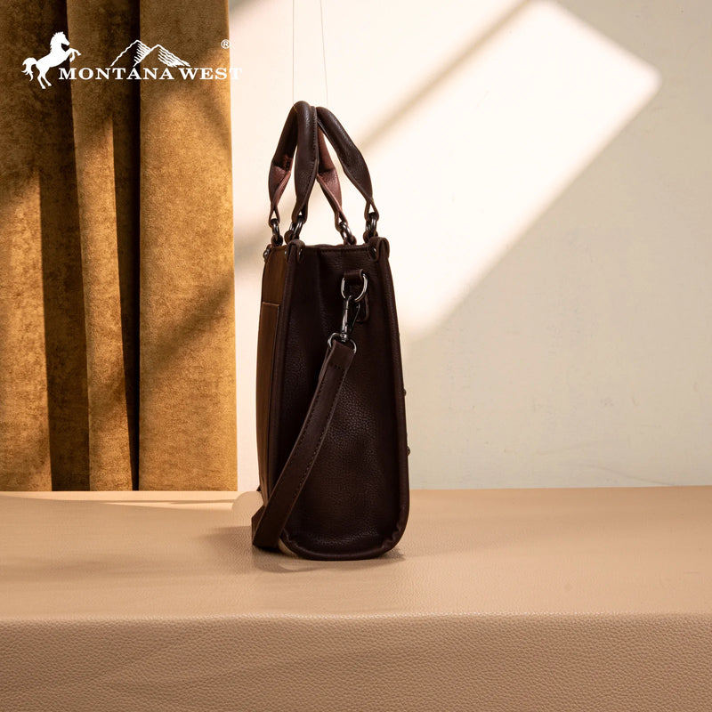 Load image into Gallery viewer, MW1334-1831CF - Montana West Embroidered Aztec Small Tote/Crossbody - Coffee
