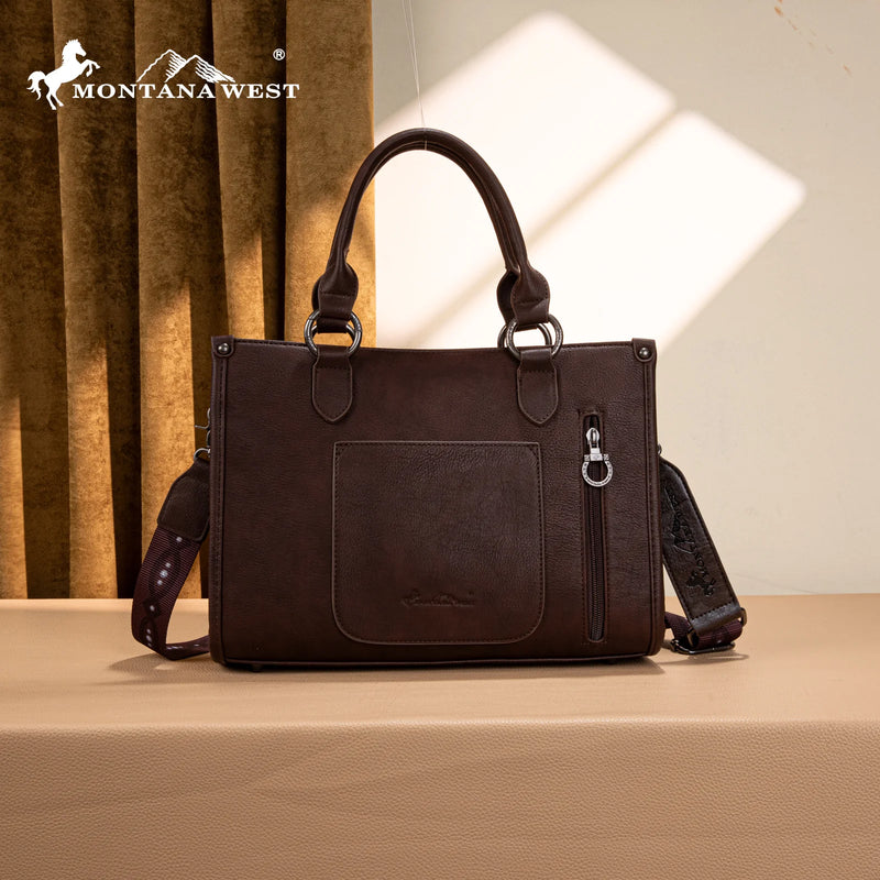 Load image into Gallery viewer, MW1334G-8250CF - Montana West Embroidered Concealed Carry Collection Tote - Coffee
