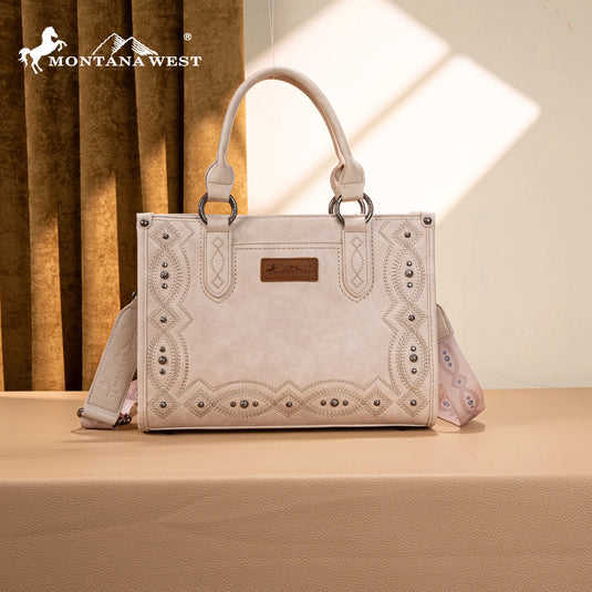 MW1334G-8250BG - Montana West Embroidered Concealed Carry Collection Tote - Beige