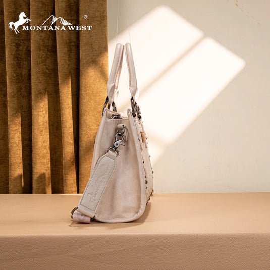 MW1334G-8250BG - Montana West Embroidered Concealed Carry Collection Tote - Beige