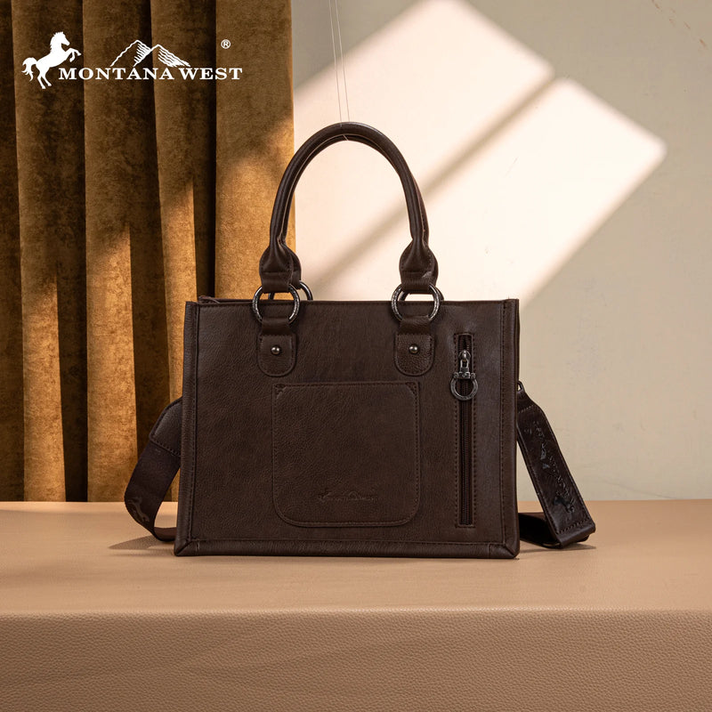 Load image into Gallery viewer, MW1339-2002CF- Montana West Tooled Concho Concealed Carry Tote/Crossbody -Coffee
