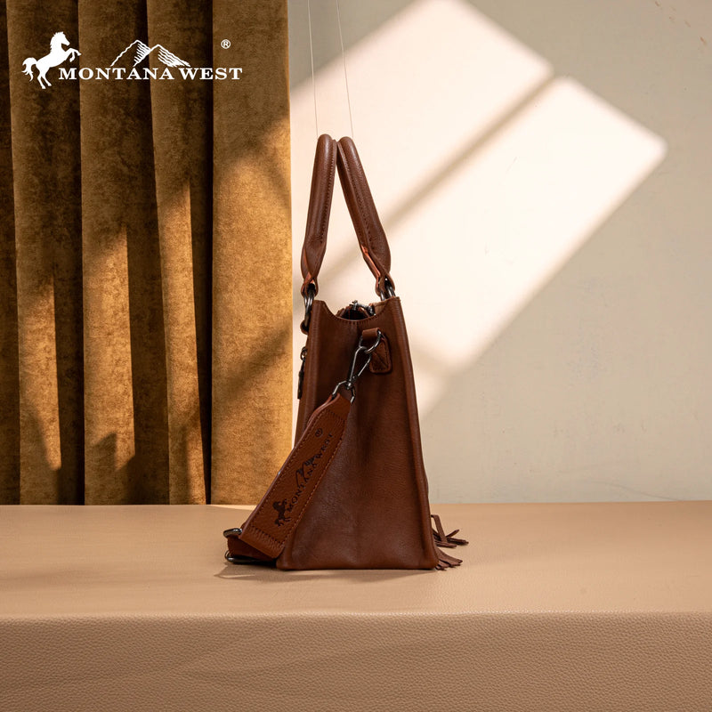 Load image into Gallery viewer, MW1339-2002BR- Montana West Tooled Concho Concealed Carry Tote/Crossbody -Brown
