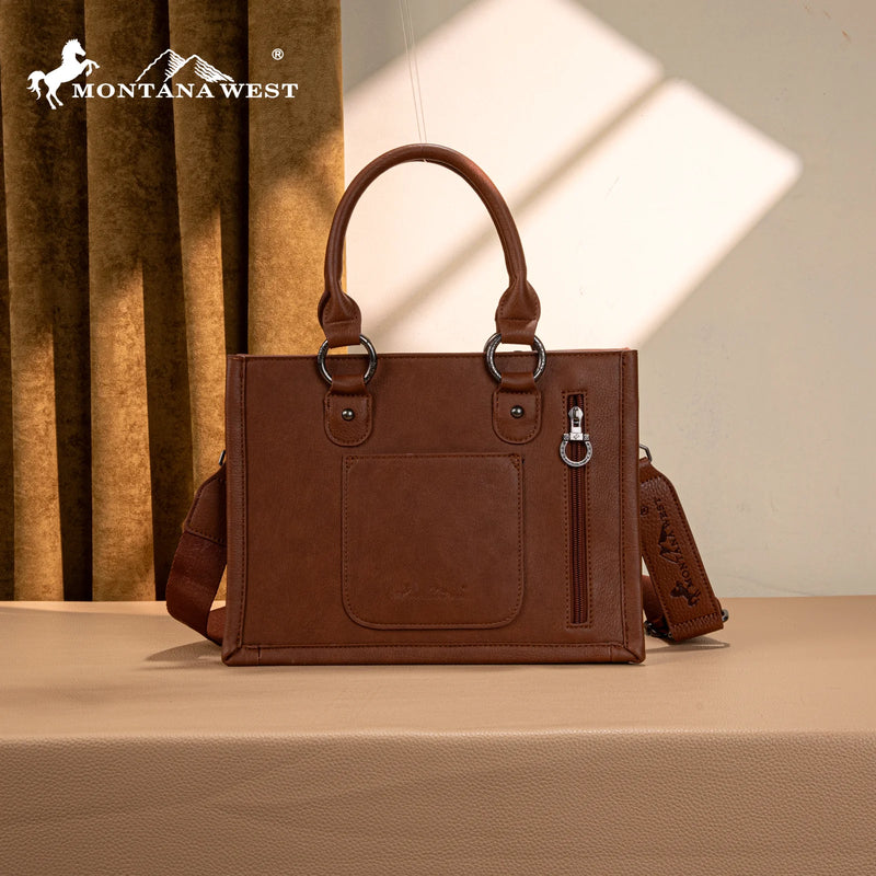 Load image into Gallery viewer, MW1339-2002BR- Montana West Tooled Concho Concealed Carry Tote/Crossbody -Brown
