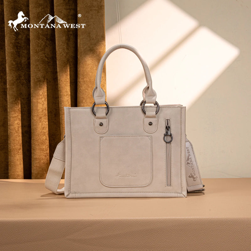 Load image into Gallery viewer, MW1339-2002BG- Montana West Tooled Concho Concealed Carry Tote/Crossbody -Beige
