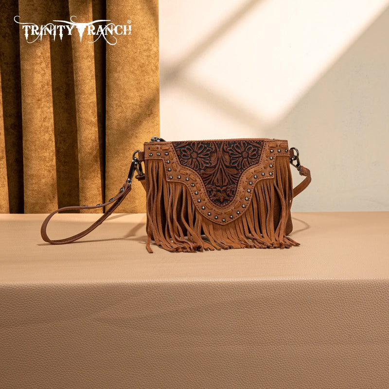 Load image into Gallery viewer, TR194-181BR - Trinity Ranch Floral Tooled Collection Clutch/Crossbody - Brown
