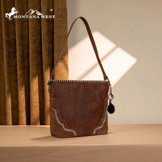 MW1335G-918BR - Montana West Embossed Collection Hobo Shoulder Bag - Brown