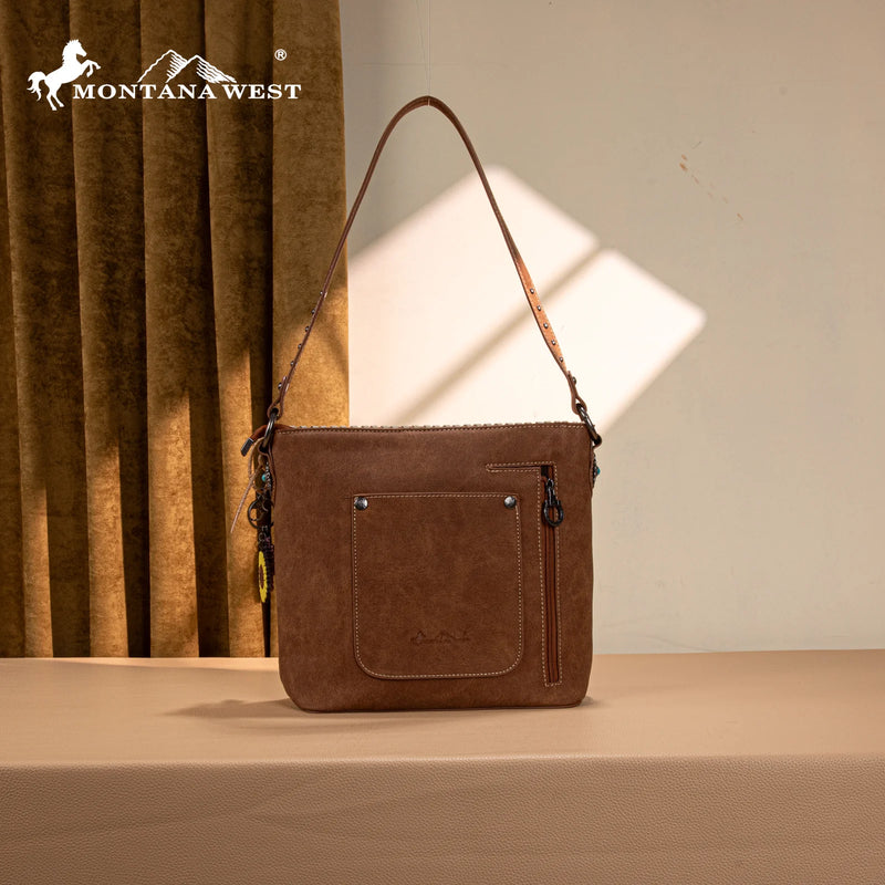 Load image into Gallery viewer, MW1335G-918BR - Montana West Embossed Collection Hobo Shoulder Bag - Brown
