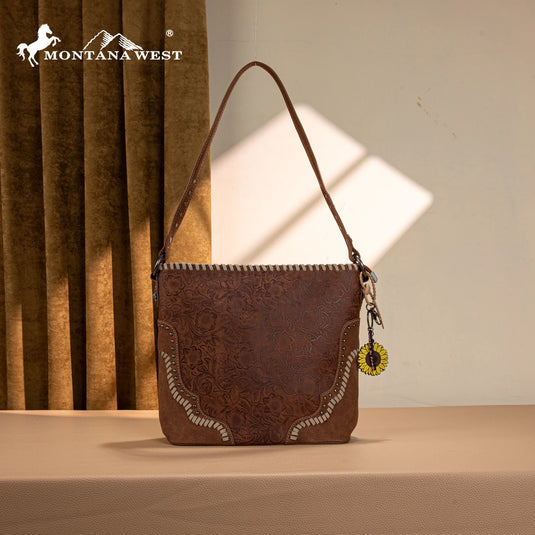 MW1335G-918BR - Montana West Embossed Collection Hobo Shoulder Bag - Brown