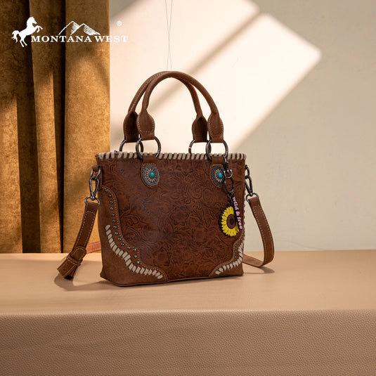 MW1335-8360BR - Montana West Embossed Collection Tote/Crossbody Bag - Brown