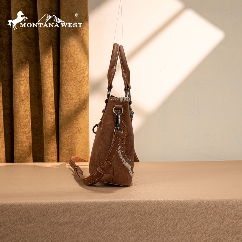 Load image into Gallery viewer, MW1335-8360BR - Montana West Embossed Collection Tote/Crossbody Bag - Brown
