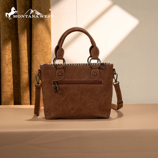 MW1335-8360BR - Montana West Embossed Collection Tote/Crossbody Bag - Brown