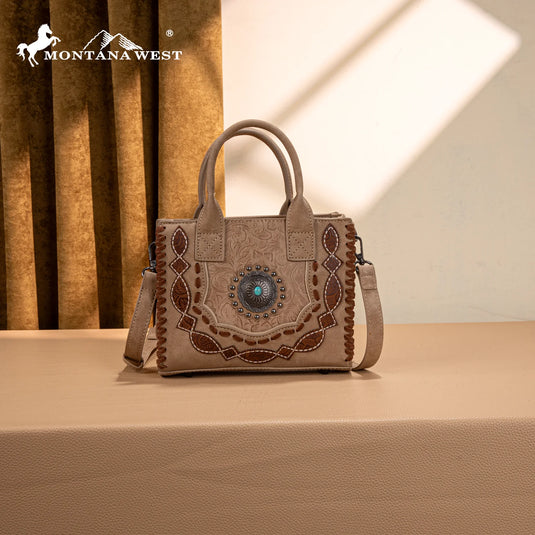 MW1331-8322TN - Montana West Concho Collection Small Tote/Crossbody - Tan