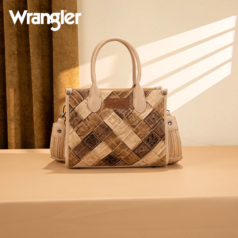 Load image into Gallery viewer, WG210-8120STN -  Wrangler Woven Denim Concealed Carry Tote/Crossbody - Tan
