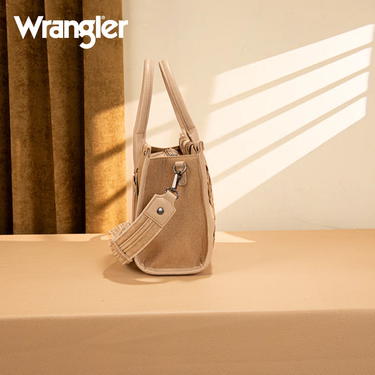 WG210-8120STN -  Wrangler Woven Denim Concealed Carry Tote/Crossbody - Tan