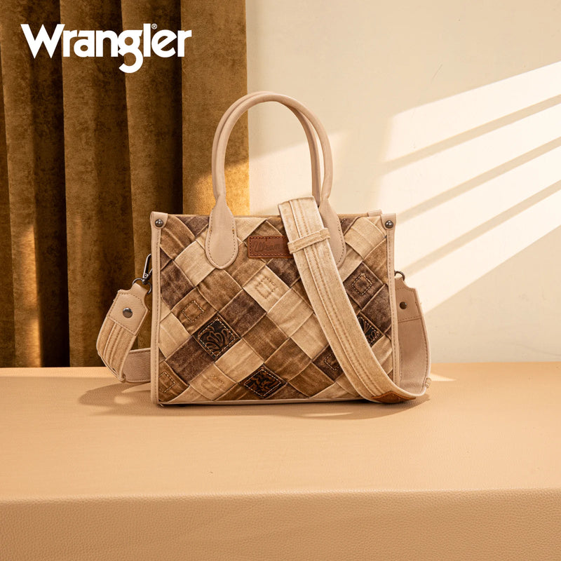 Load image into Gallery viewer, WG210-8120STN -  Wrangler Woven Denim Concealed Carry Tote/Crossbody - Tan
