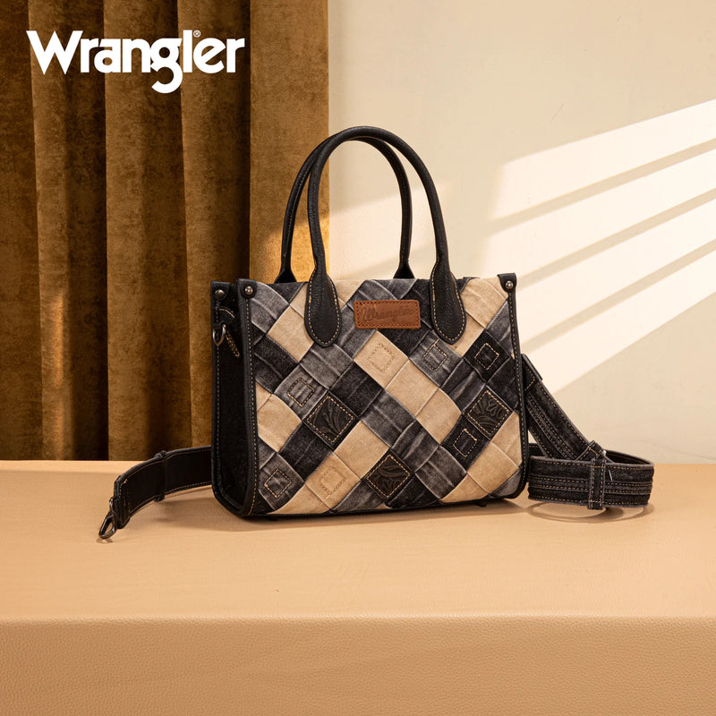 Load image into Gallery viewer, WG210-8120SBK -  Wrangler Woven Denim Concealed Carry Tote/Crossbody - Black
