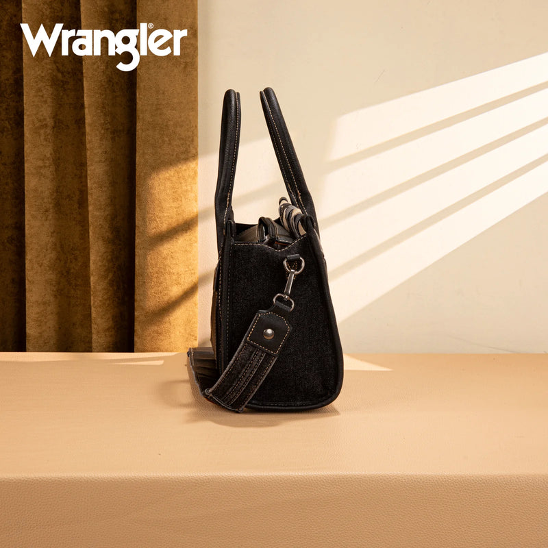 Load image into Gallery viewer, WG210-8120SBK -  Wrangler Woven Denim Concealed Carry Tote/Crossbody - Black
