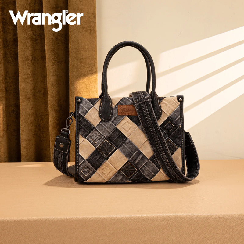 Load image into Gallery viewer, WG210-8120SBK -  Wrangler Woven Denim Concealed Carry Tote/Crossbody - Black
