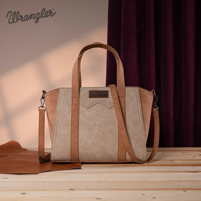 Load image into Gallery viewer, WG162-8012TN - Wrangler &quot;W&quot; Stitch Two Tone Tote/Crossbody - Tan
