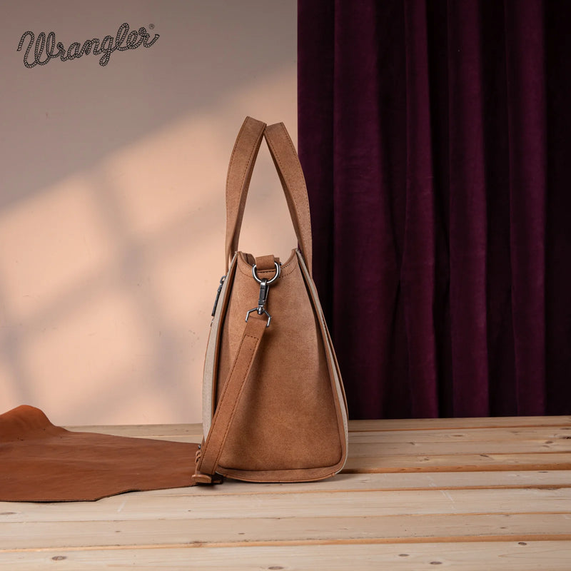 Load image into Gallery viewer, WG162-8012TN - Wrangler &quot;W&quot; Stitch Two Tone Tote/Crossbody - Tan
