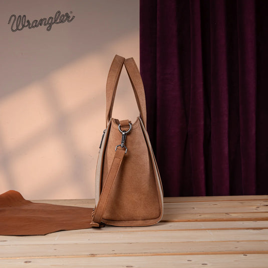 WG162-8012TN - Wrangler "W" Stitch Two Tone Tote/Crossbody - Tan