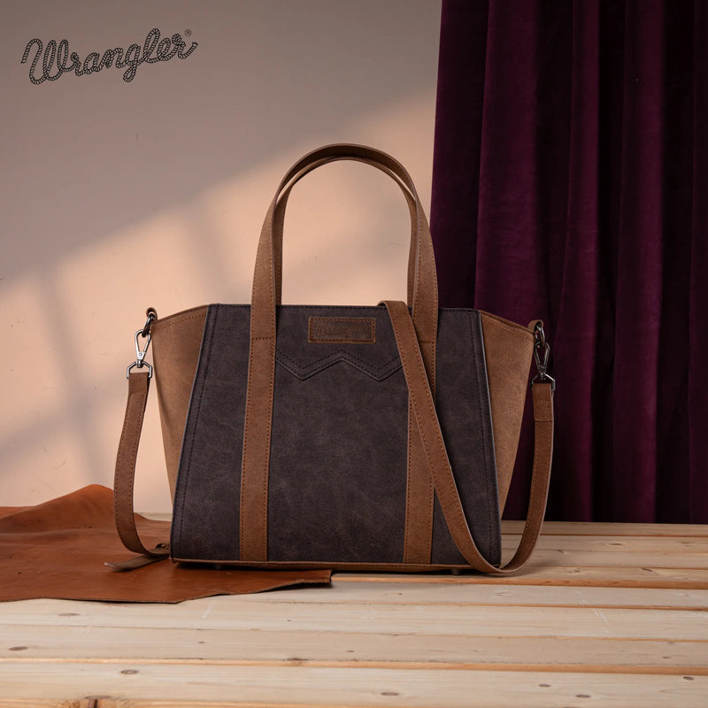 Load image into Gallery viewer, WG162-8012CF - Wrangler &quot;W&quot; Stitch Two Tone Tote/Crossbody - Coffee
