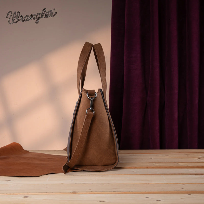 Load image into Gallery viewer, WG162-8012CF - Wrangler &quot;W&quot; Stitch Two Tone Tote/Crossbody - Coffee
