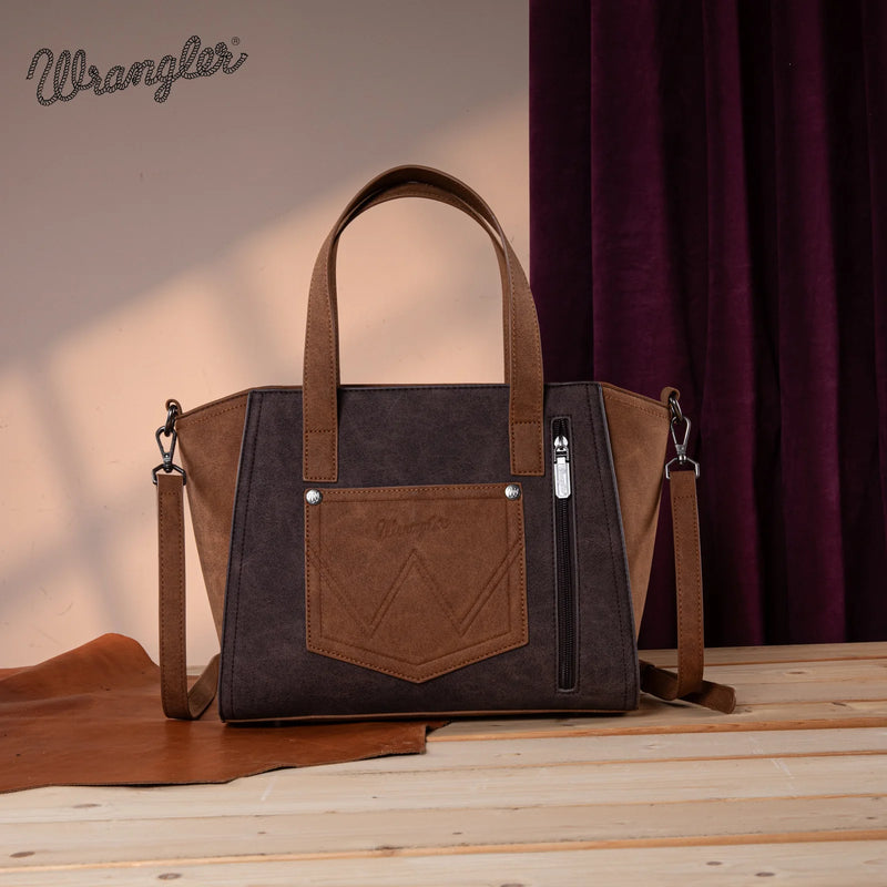 Load image into Gallery viewer, WG162-8012CF - Wrangler &quot;W&quot; Stitch Two Tone Tote/Crossbody - Coffee
