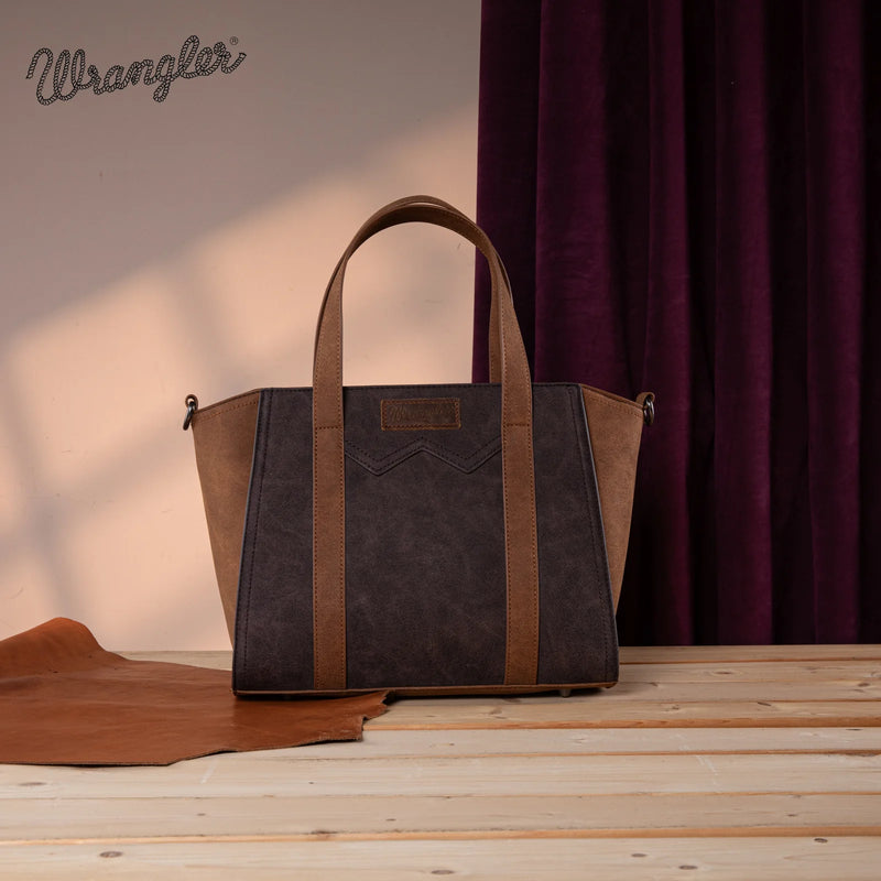 Load image into Gallery viewer, WG162-8012CF - Wrangler &quot;W&quot; Stitch Two Tone Tote/Crossbody - Coffee
