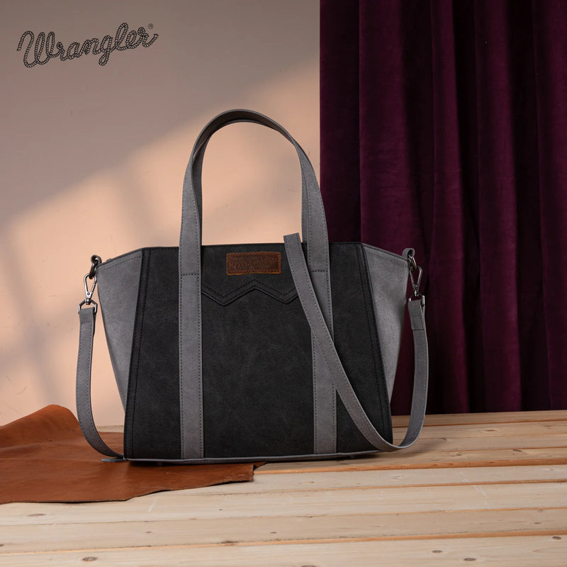 Load image into Gallery viewer, WG162-8012BK - Wrangler &quot;W&quot; Stitch Two Tone Tote/Crossbody - Black
