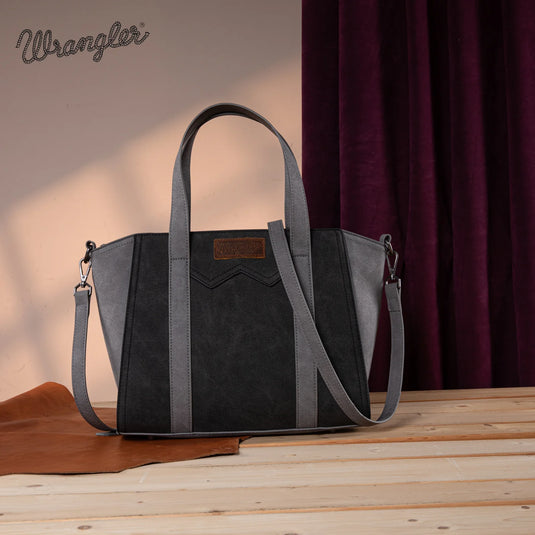 WG162-8012BK - Wrangler "W" Stitch Two Tone Tote/Crossbody - Black