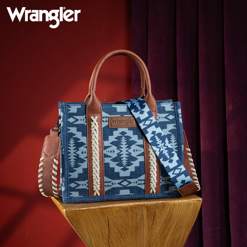 Load image into Gallery viewer, WG2212-8120JN - Wrangler Southwestern Print Small Canvas Tote/Crossbody - Jean
