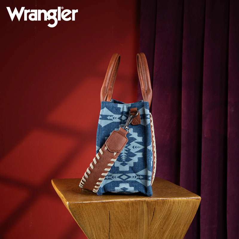 Load image into Gallery viewer, WG2212-8120JN - Wrangler Southwestern Print Small Canvas Tote/Crossbody - Jean
