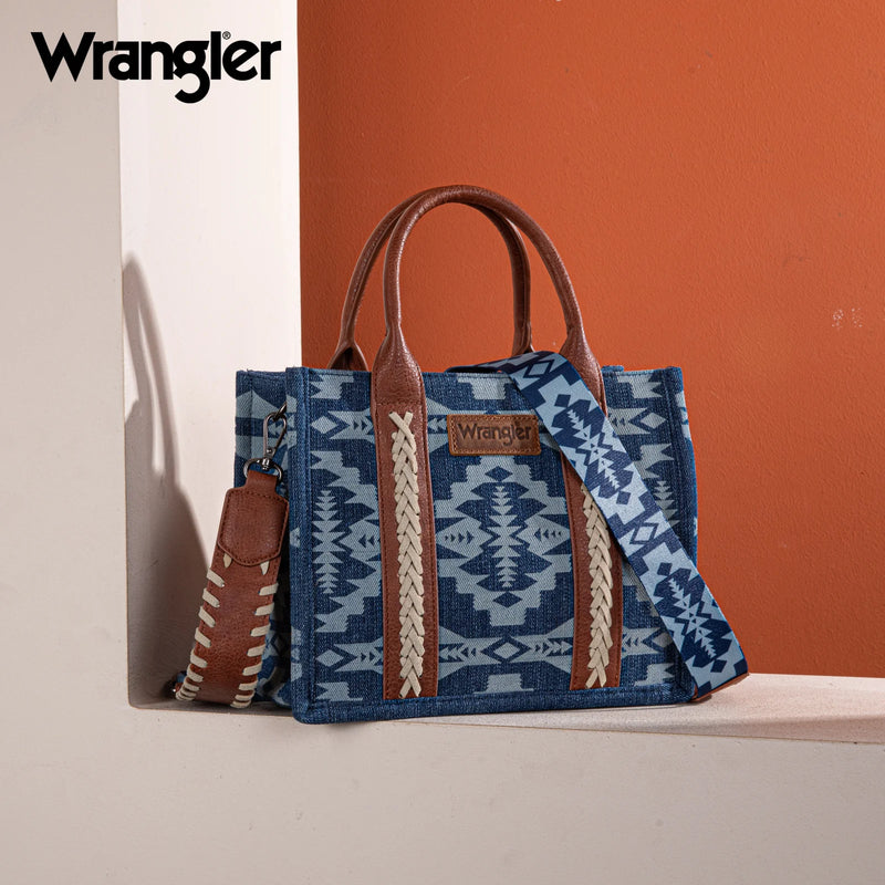 Load image into Gallery viewer, WG2212-8120JN - Wrangler Southwestern Print Small Canvas Tote/Crossbody - Jean
