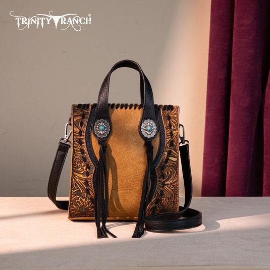 TR192-1605LBR - Trinity Ranch Concho Collection Mini Tote/Crossbody