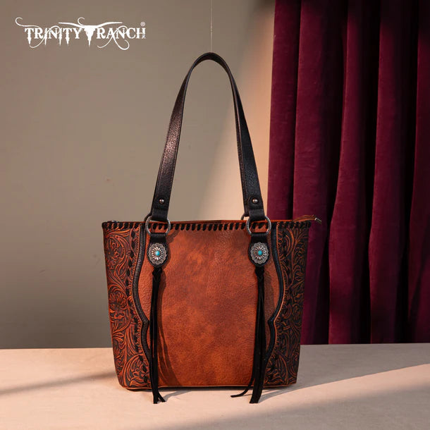 Load image into Gallery viewer, TR192G-8317LBR - Trinity Ranch Concho Collection Concealed Carry Tote - Light Brown
