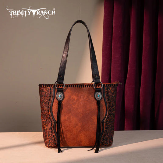TR192G-8317LBR - Trinity Ranch Concho Collection Concealed Carry Tote - Light Brown
